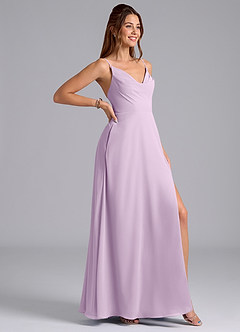 Azazie Sarella Bridesmaid Dresses Frosted Lilac A-Line with Pockets Chiffon Dress image3