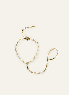 front 18K Gold Plated Zircon And Pearl Hand Chain