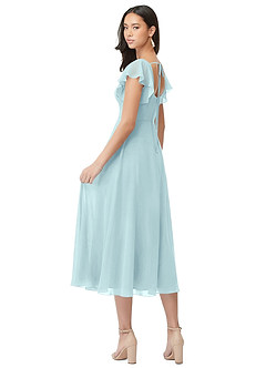 Azazie Bondi Bridesmaid Dresses Sea Glass A-Line Ruched Chiffon Dress image2