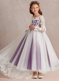 Azazie Elodie Flower Girl Dresses Ivory Grape Ball-Gown Lace Dress image5