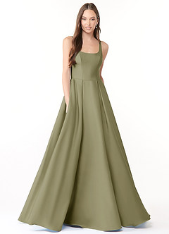 Azazie Neve Bridesmaid Dresses Pistachio Ball-Gown with Pockets Stretch Satin Dress image1