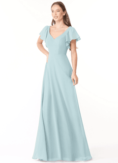 Azazie Syenna Bridesmaid Dresses Mist A-Line Ruched Chiffon Dress image4