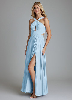 Azazie Hosanna Bridesmaid Dresses Sky Blue A-Line Pleated Chiffon Dress image5