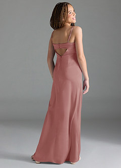 Azazie Leonis Junior A-Linie Plissee Stretch-Satin Kleid Altrosa image5