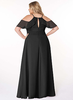 Azazie Dakota Bridesmaid Dresses Black A-Line V-Neck Pleated Chiffon Dress image2
