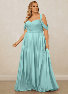 Christian Siriano Bridal for Azazie 1013 Bridesmaid Dresses Aqua A-Line Off the Shoulder Chiffon Dress image13