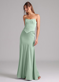 Azazie Ximena Bridesmaid Dresses Agave Mermaid Corset Stretch Satin Convertible Dress image4