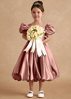 Azazie Jellybean Blumenmädchenkleider Ballkleid Gestreift Matte Satin Kleid Zedernrose image3
