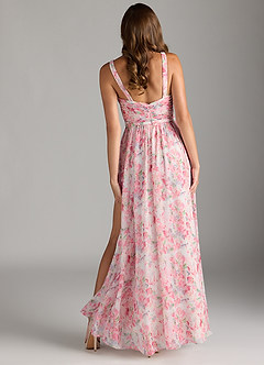 Azazie Chanel Robes de demoiselle d'honneur Robe Trapèze en Mousseline de soie Plissée Aquarelle Florale Abstraite image7