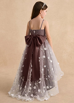 Azazie Celia Flower Girl Dresses Espresso A-Line Spaghetti Strap Tulle Dress image2