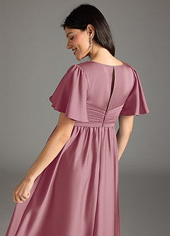 Azazie Verna Maternity Bridesmaid Dresses A-Line Ruched Stretch Satin Floor-Length Dress image7