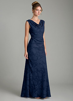 Azazie Kieryn Bridesmaid Dresses Dark Navy Mermaid Pleated Floral Burnout Dress image4