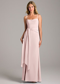 Azazie Tahlia Bridesmaid Dresses Blushing Pink A-Line with Belt Chiffon Dress image5