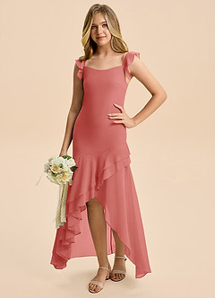 Azazie Junie Junior Vestido de Rosa Antigua de Gasa de Corte Sirena con Volante image6