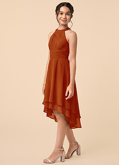 Azazie Linna Junior Paprika A-Line Pleated Chiffon Dress image3