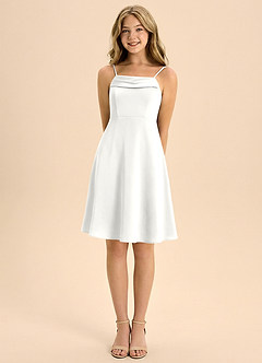 Azazie Anselie Junior Vestido de Blanco de Satén Elástico de Corte en A con Plisado image5