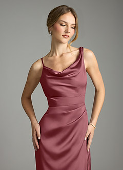 Azazie Samara Vestidos de madrinha de casamento Vestido Rosa Do Deserto de Cetim elástico de sereia com Plissado image5