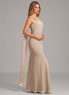 Azazie Kinsley Bridesmaid Dresses Taupe Mermaid Pleated Chiffon Dress image6