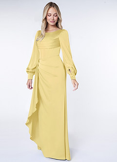 Azazie Raye Bridesmaid Dresses Lemon Sorbet Mermaid Long Sleeve Stretch Satin Dress image3