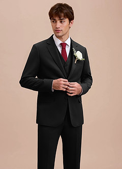 front Ethan Negro Traje de tres piezas de tejido refinado