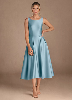 Azazie Fulton Mother of the Bride Dresses Moody Blue A-Line Pleated Stretch Satin Dress image4