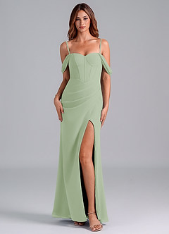 Azazie Asha Bridesmaid Dresses Dusty Sage Sheath Off the Shoulder Chiffon Convertible Dress image7