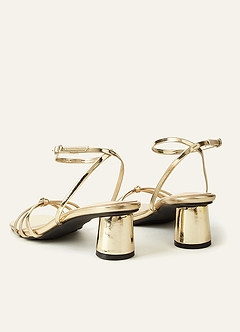 front Metallic Knotted Ankle Strap Mid-Heel Sandals