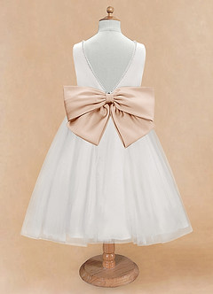 Azazie Seline Flower Girl Dresses Ivory English Rose A-Line Bow Tulle Dress image7