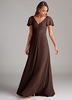 Azazie Soren Bridesmaid Dresses Ganache A-Line Ruched Chiffon Dress image5
