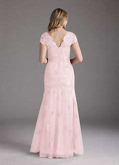 Azazie Marbella Mother of the Bride Dresses Blushing Pink Mermaid Queen Anne Sequins Lace Dress image5