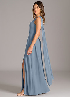 Azazie Tella Jurken voor bruidsmeisjes Jurk van Chiffon met A-Lijn One-Shoulder Stoffig Blauw image4