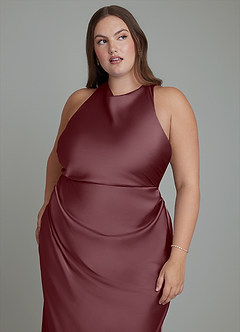 Azazie Evadne Bridesmaid Dresses Sangria Sheath Pleated Stretch Satin Dress image9