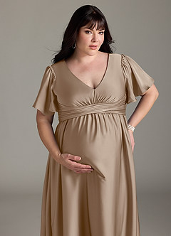 Azazie Verna Maternity Bridesmaid Dresses A-Line Ruched Stretch Satin Floor-Length Dress image15