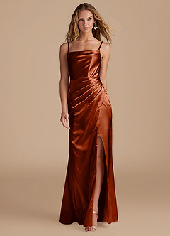 Azazie Marzia Bridesmaid Dresses Auburn Mermaid Pleated Metallic Satin Dress image4