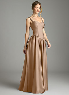 Azazie Evadina Vestidos de damas de honor Vestido de Gris Pardo de Satén Elástico de Corte en A con Corsé image4