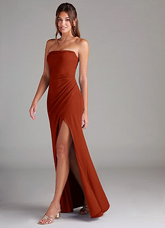 Azazie Leonis Bridesmaid Dresses Rust Sheath Strapless Stretch Crepe Convertible Dress image7