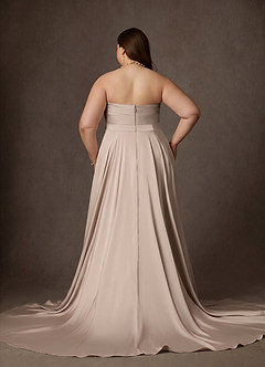 Azazie Alta Vestidos de novia Vestido Rosa Inglesa de Satén Elástico de Línea A con Palabra de honor image4