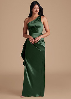 Azazie Latrice Bridesmaid Dresses Eucalyptus Sheath One Shoulder Metallic Satin Dress image6