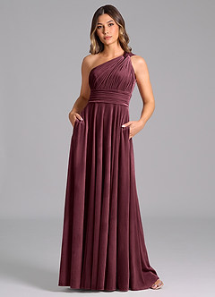 Azazie Charlize Bridesmaid Dresses Raspberry A-Line One Shoulder Velvet Dress image3