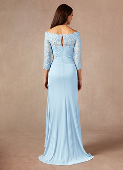 Azazie Rhonda Mother of the Bride Dresses Sky Blue Mermaid Off the Shoulder Mesh Dress image2