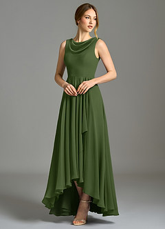 Azazie Wonderland Bridesmaid Dresses Olive A-Line Pleated Chiffon Dress image3