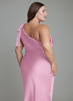 Azazie Yuanna Bridesmaid Dresses Candy Pink Mermaid One Shoulder Stretch Satin Dress image14