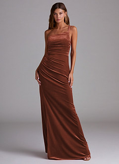 Azazie Eren Jurken voor bruidsmeisjes Jurk van flueel met Kolom One-Shoulder Terracotta image3