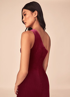 Azazie Argan Bridesmaid Dresses Burgundy Mermaid One Shoulder Pleated Velvet Dress image8