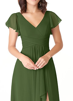 Azazie Omari Robes de demoiselle d'honneur Robe Trapèze en Mousseline de soie Olive image5
