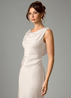 Azazie Kieryn Robes de demoiselle d'honneur Robe Sirène en Satin extensible Plissé Albâtre Blanc image4