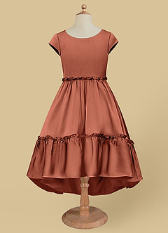 Azazie Lee Flower Girl Dresses Clay A-Line Bow Stretch Satin Dress image6