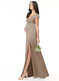 Azazie Allessia Maternity Bridesmaid Dresses A-Line Pleated Stretch Satin Floor-Length Dress image3