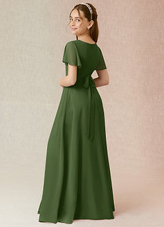 Azazie Induh Junior Olive A-Line Ruched Chiffon Dress image2