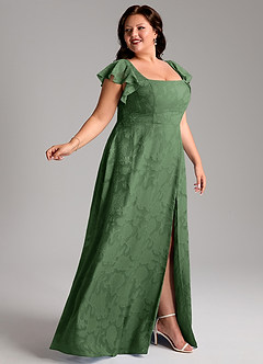 Azazie Bondi Bridesmaid Dresses Eucalyptus A-Line Side Slit Floral Burnout Dress image9